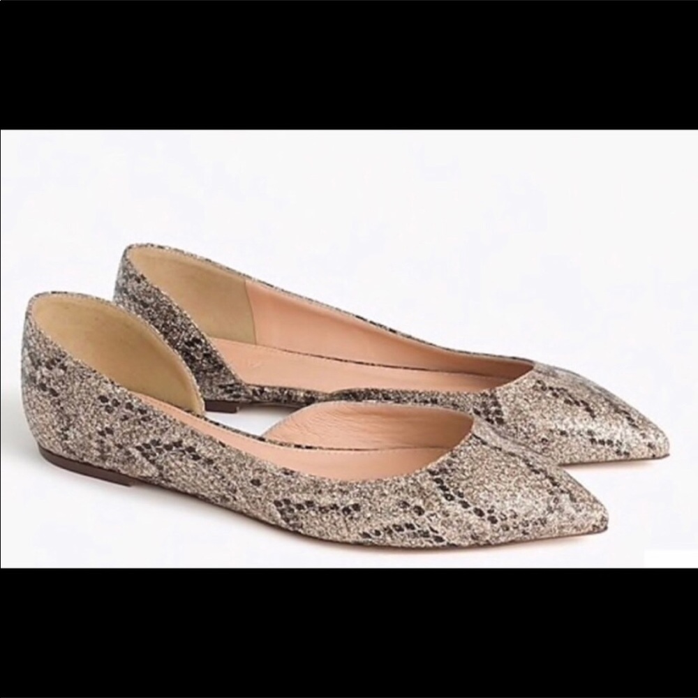 J. Crew pointed toe flats snakeskin sparkly dorsay